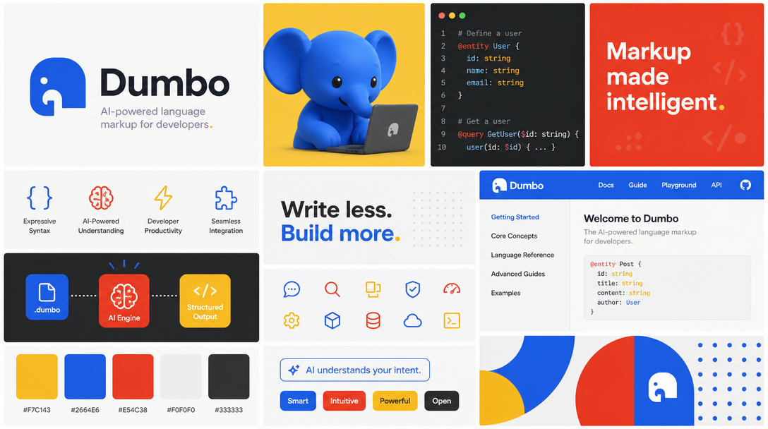 AI moodboard example for Dumbo — colour palette, typography and imagery in one brand board
