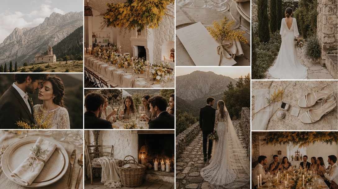 Wedding Ideas warm neutral moodboard — generated, not assembled from templates