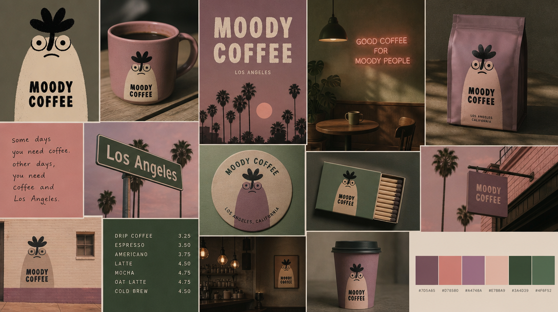 Moody Coffee brand moodboard — one of thirteen real mood board examples